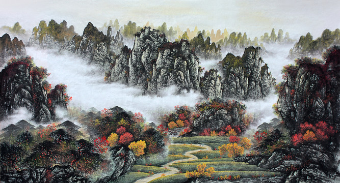 國(guó)畫(huà)秋景山水畫(huà)