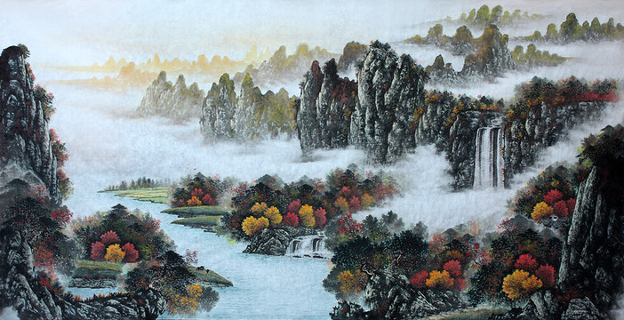 國畫秋景山水畫