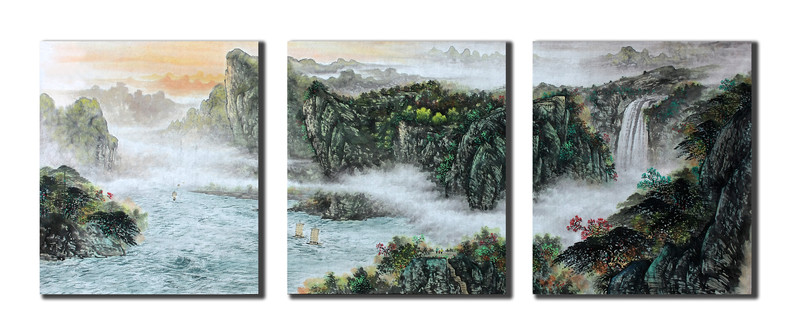 國(guó)畫(huà)春景山水無(wú)框畫(huà)