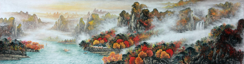 國畫秋景山水畫