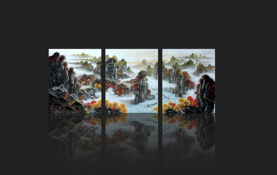 國畫秋景山水無框畫