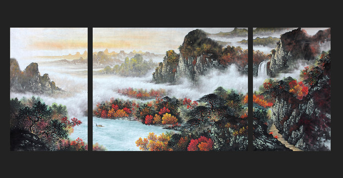 國畫秋景山水無框畫