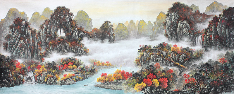 國畫秋景山水畫