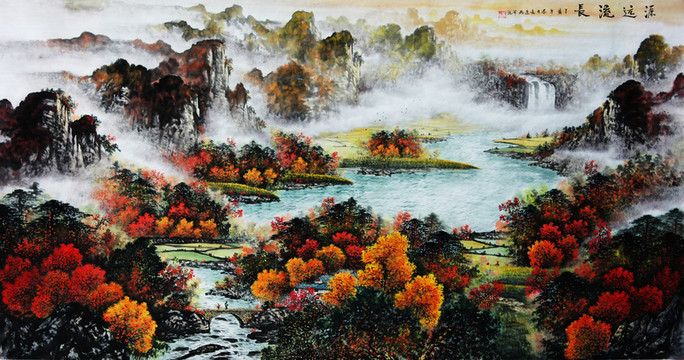 國畫秋景山水畫