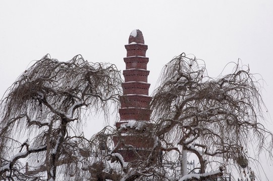 雪中紅山塔