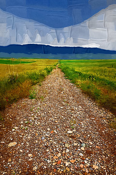 油畫 小路