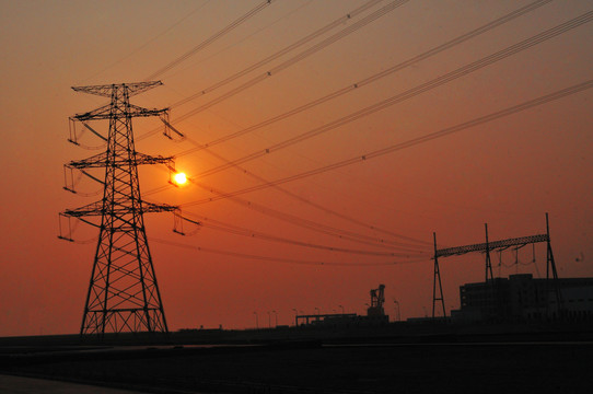 夕陽(yáng) 輸電線路 鐵塔