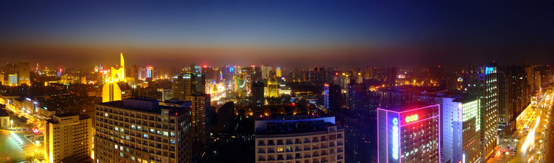 石家莊華燈初上璀璨夜景全景