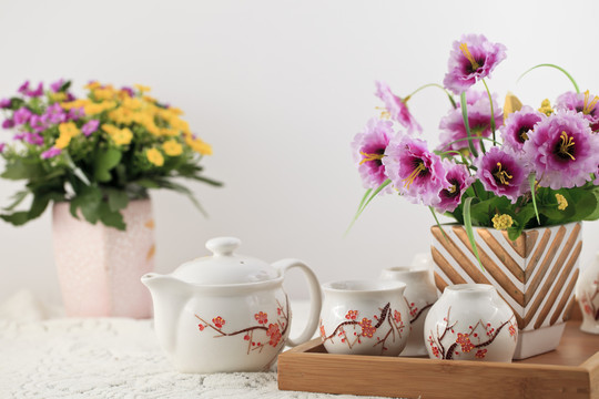 絹花和茶