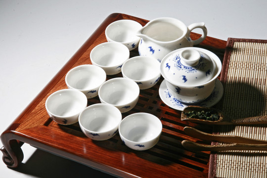 白瓷印花茶具 功夫茶具
