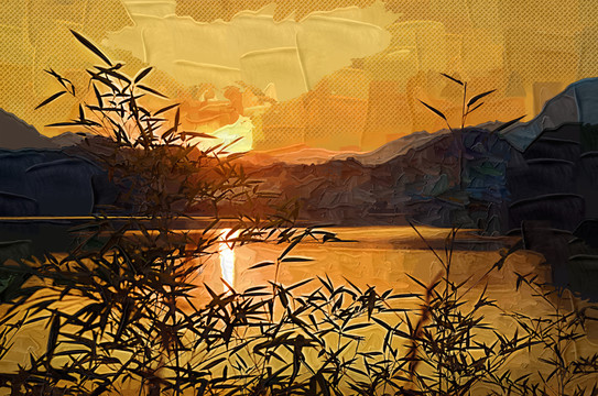 晚霞 油畫