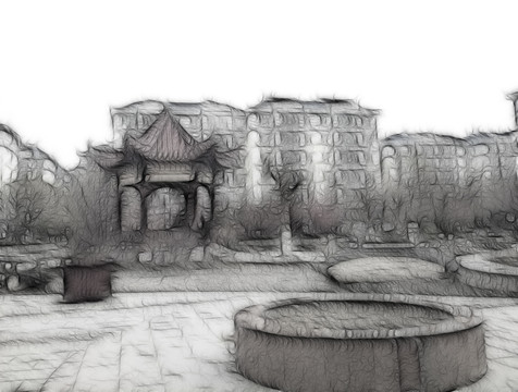 無框畫小區(qū)涼亭