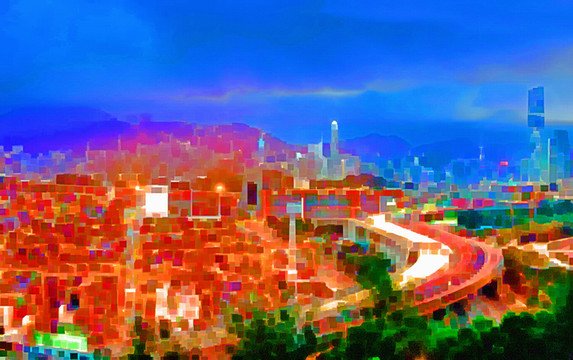 抽象畫 城市之夜