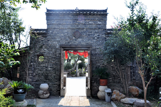 徽派建筑 青磚墻大門