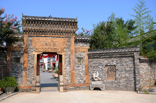 徽派建筑 青磚墻大門