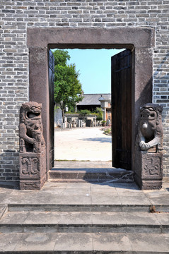 徽派建筑 青磚墻大門