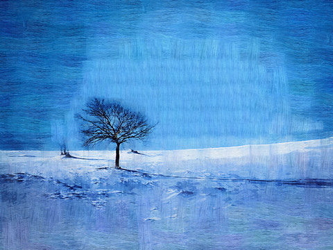 原野雪景圖 電腦油畫