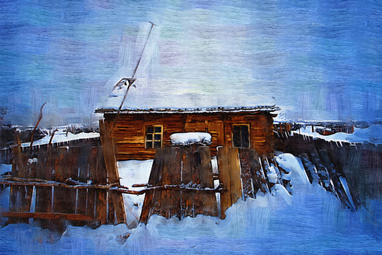 雪村農(nóng)家圖 電腦油畫