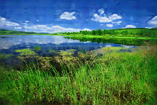 湖泊之夏 电脑油画