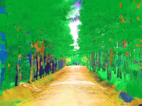 林蔭道 電腦水彩畫