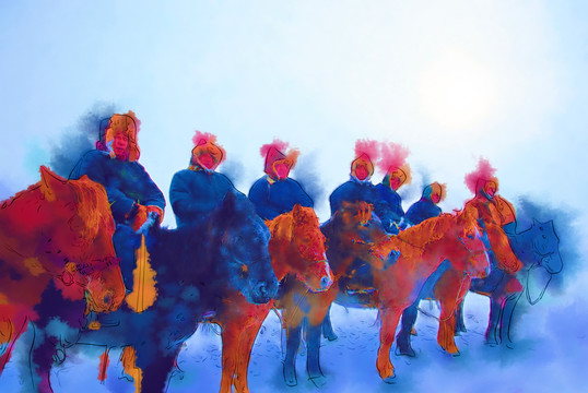 雪原馬隊 電腦水彩畫
