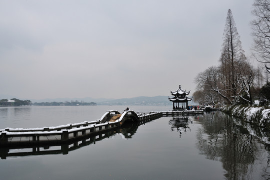 杭州 西湖 長橋 雪景 冬季