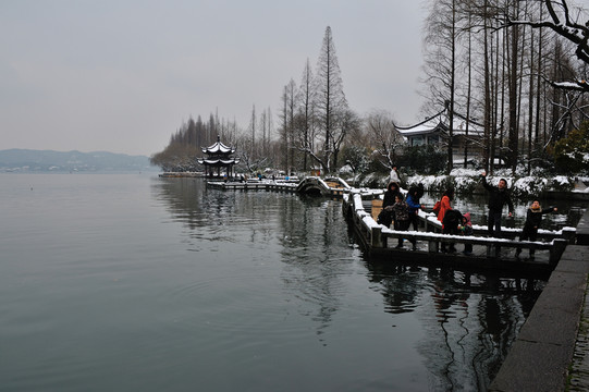 杭州 西湖 長堤 雪景 冬季