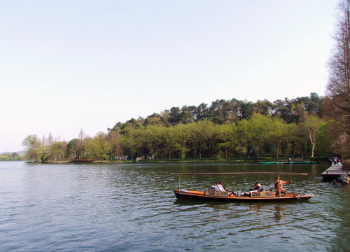 西湖 楊公堤 春季 夕陽(yáng) 游船