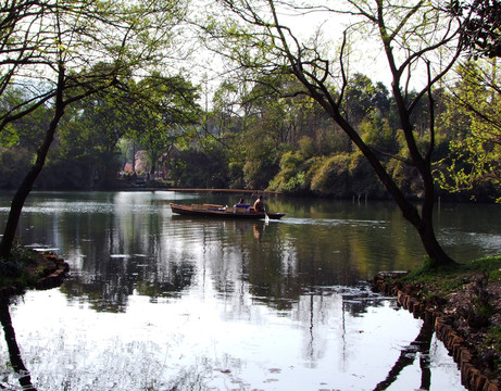 西湖 楊公堤 春季 夕陽(yáng) 游船