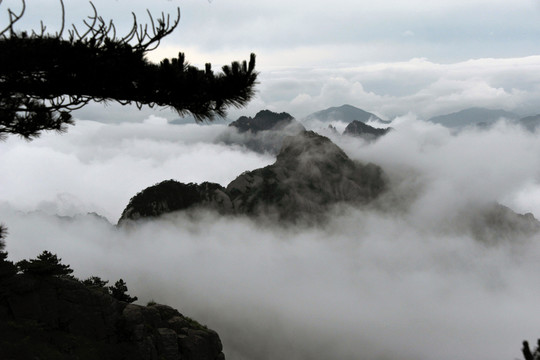 黃山 春季 云海 云霧 山脈