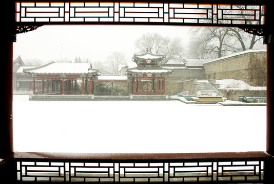 北京紫竹院御碼頭雪景