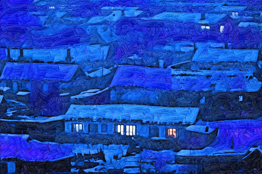 山村冬夜美 電腦抽象畫
