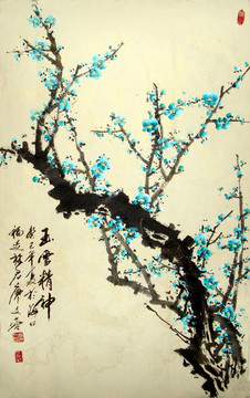 國(guó)畫(huà)綠梅花