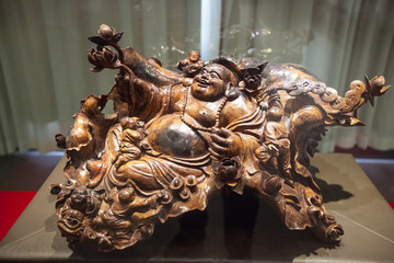 黃花梨木彌勒佛根雕