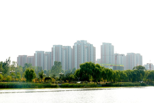 水岸后的建筑