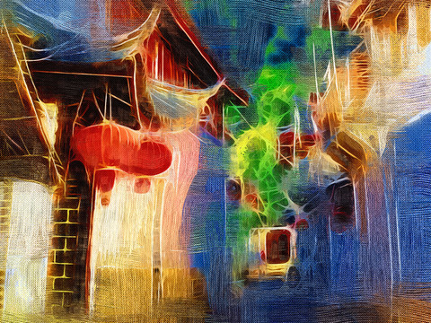麗江老街 電腦油畫