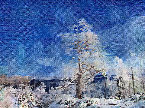 大雪壓青松 電腦油畫