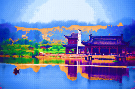 無(wú)框畫 河舟榭
