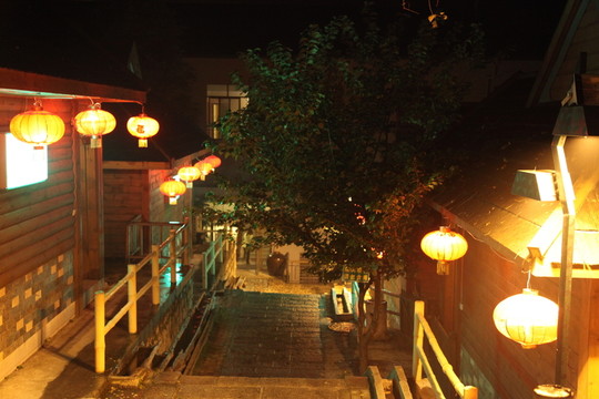 別墅式酒店道路夜景