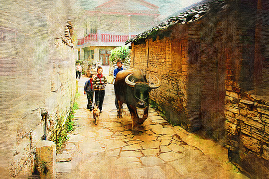 古鎮(zhèn) 電腦油畫(huà)