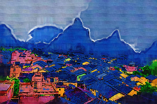 風(fēng)景裝飾畫(huà) 古鎮(zhèn)