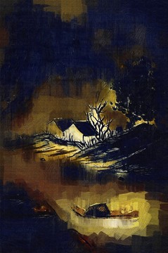 山水畫 抽象畫 船