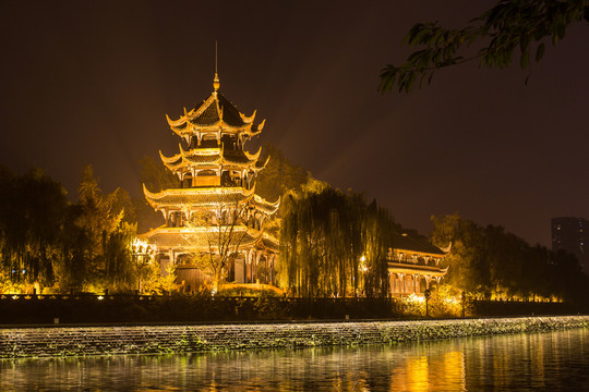 成都錦江望江樓夜景