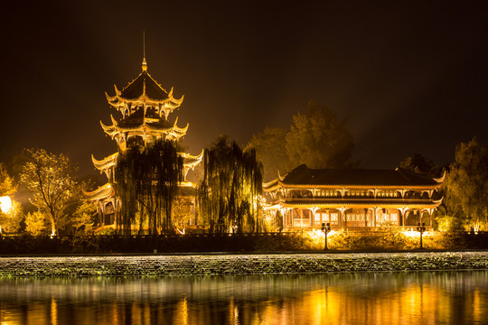 成都錦江望江樓夜景