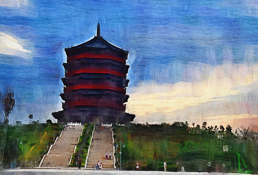 油畫 塔
