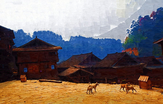 山村油畫