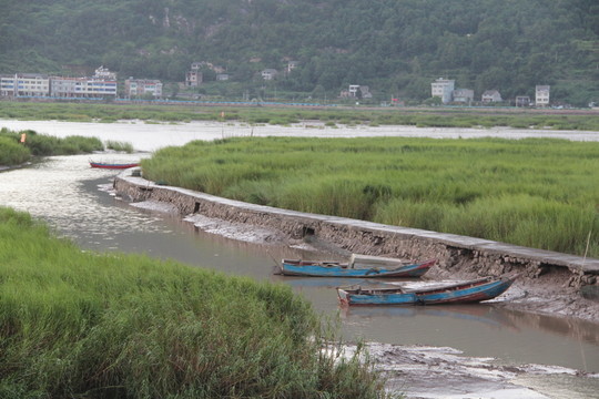 小河里的船