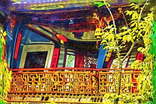油畫 古建筑