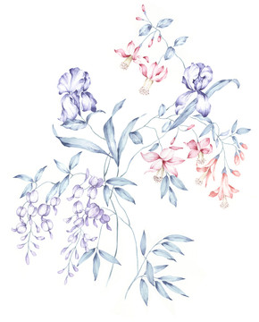 手繪花卉 合層