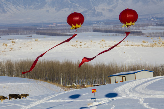 氫氣球  雪景